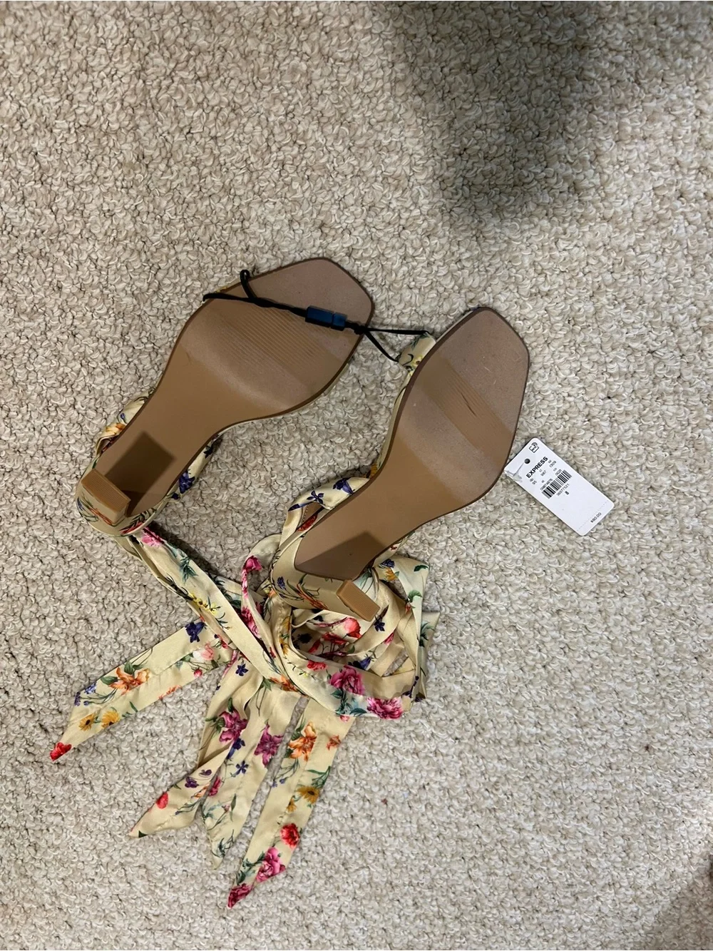 Express floral lace up square toe heels